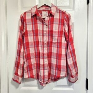 SO‎ Women's Long Sleeve Button Down Plaid Flannel Small